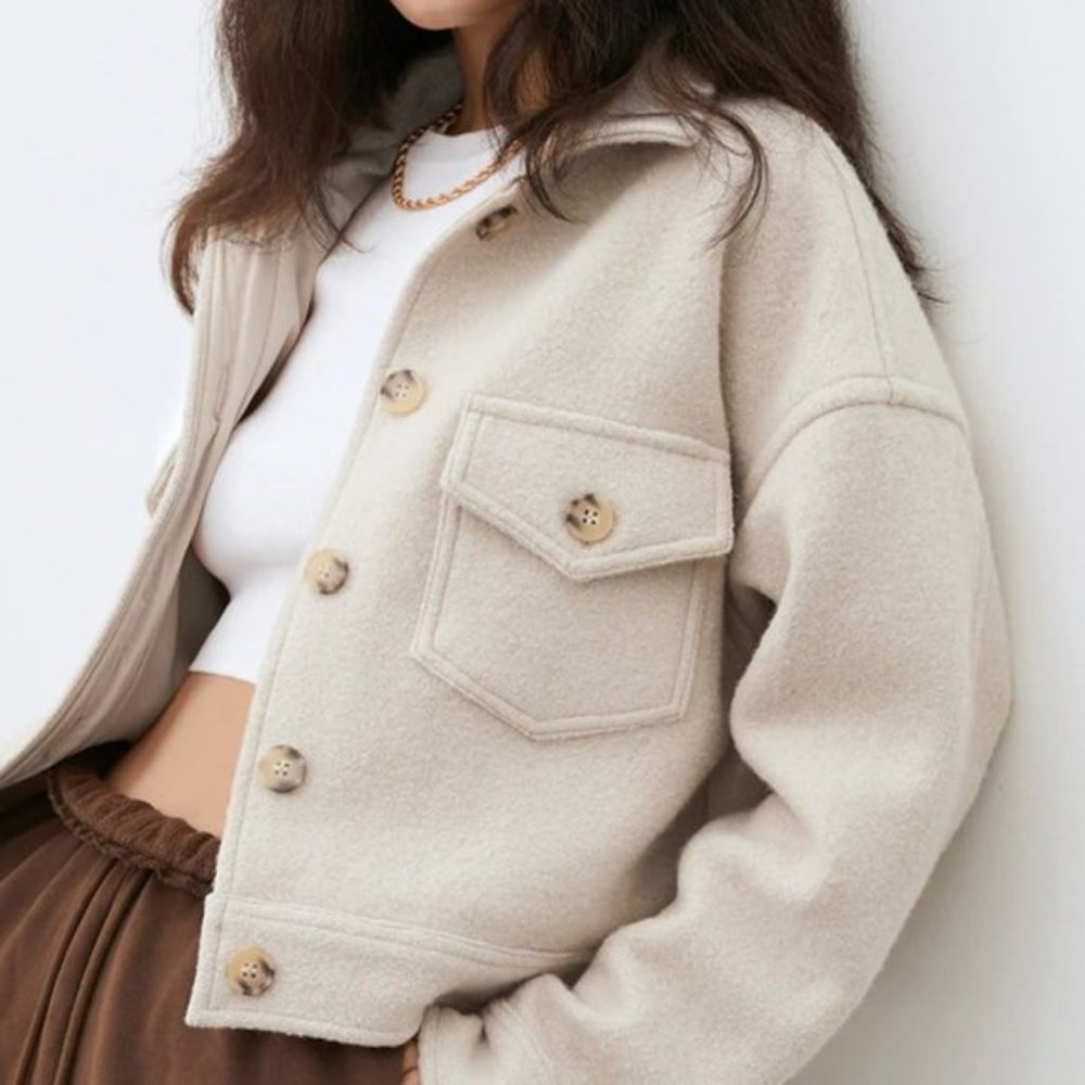 Commense Cream Cropped Button-Front Jacket - image 2
